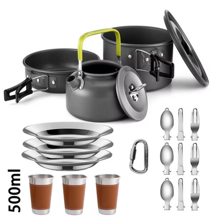 Camping Cookware Kit with Stove Outdoor Cooking Set  Outdoor Pot Travel Tableware Kitchen Hiking Picnic BBQ