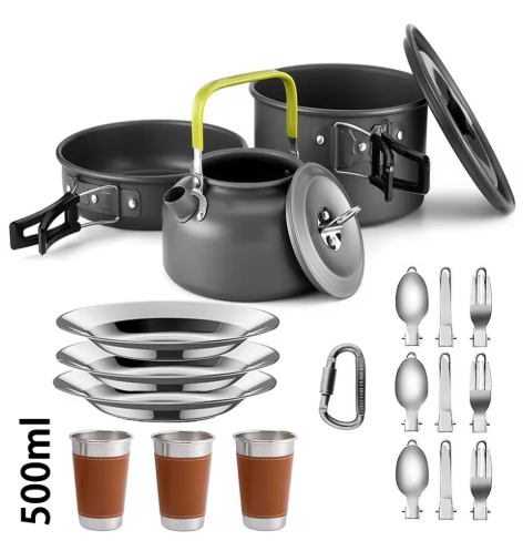 Camping Cookware Kit with Stove Outdoor Cooking Set  Outdoor Pot Travel Tableware Kitchen Hiking Picnic BBQ
