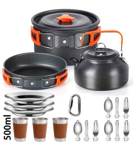 Camping Cookware Kit with Stove Outdoor Cooking Set  Outdoor Pot Travel Tableware Kitchen Hiking Picnic BBQ